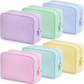 Sanwuta 6 Seersucker Cosmetic Bag Bulk Striped Makeup Bag for Women Aesthetic Cute Travel Toiletry Organizer Preppy Storage Pouch for Wedding Bridesmaid Mother's Day Teacher Gift (Large,Macaron Color)