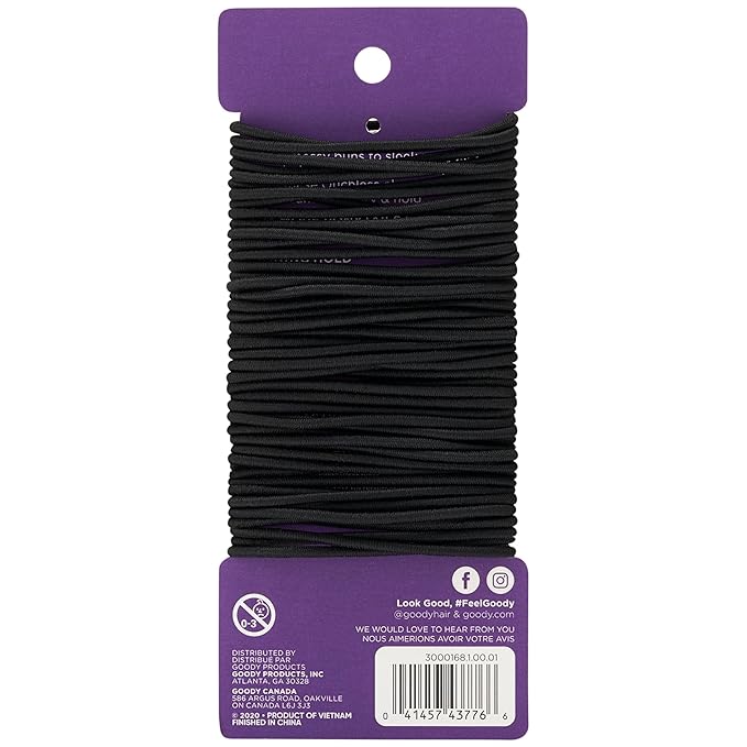 Goody Ouchless Hair Elastics – No Pull, No Breakage, Tangle-Free Hold for Fine Hair – 50 Count, Black, Long-Lasting Ponytail Holders for Women