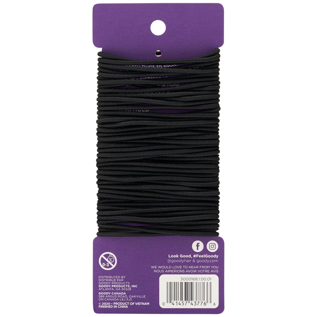 Goody Ouchless Hair Elastics – No Pull, No Breakage, Tangle-Free Hold for Fine Hair – 50 Count, Black, Long-Lasting Ponytail Holders for Women