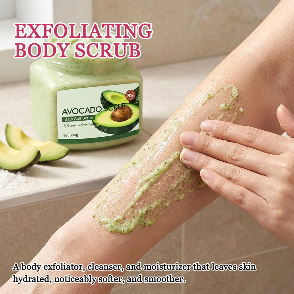 Avocado Body Exfoliator, Deep Cleaning Exfoliating Body Scrub, Moisturizing Nourishing Salt Rose Body Scrub, 350 g