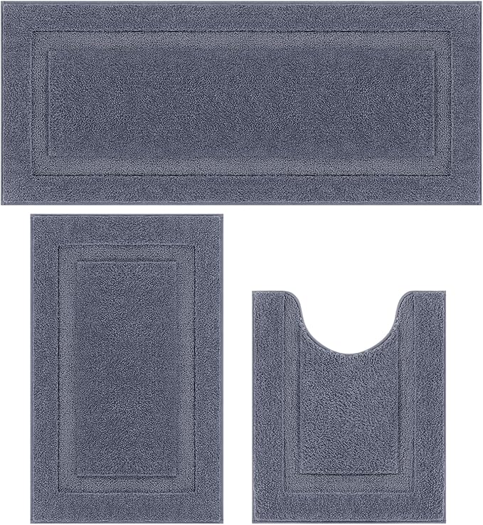 SHACOS Dark Grey Bathroom Rugs Sets 3 Piece Bath Mat U Shaped Toilet Rug