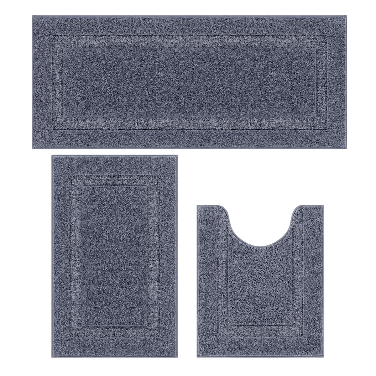 SHACOS Navy Blue Bathroom Rugs Sets 3 Piece Bath Mat U Shaped Toilet Rug