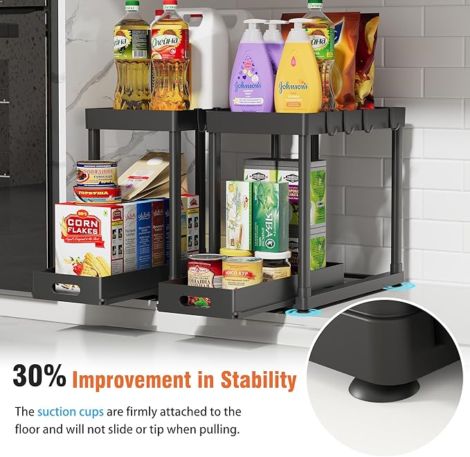 POUGNY 2 Pack Pull-Out Storage Organizers, Under Sink Organizer and Storage for Bathroom & Kitchen,Multi-Purpose Under Cabinet Organizers and storage Black