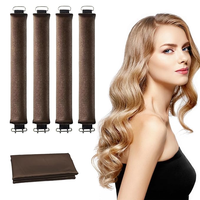 RBNN Heatless Hair Curlers, Satin Foam Rollers, Overnight Curling Rods for Long Hair, 5 Count (Brown)