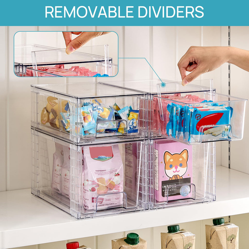 Vtopmart Clear Stackable Storage Drawers, 6 Pack Medium Organizer Set