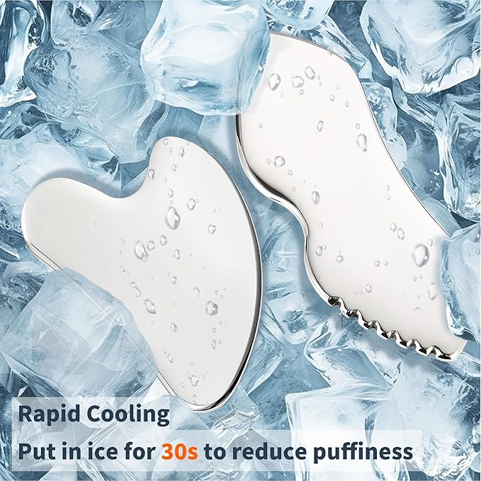 LeMeeOly 2Pcs Gua Sha Facial Tools Stainless Steel, Detailer GuaSha Set for Face Neck, Natural Skin Care Metal Gua Sha Lymphatic Drainage Face Massage Tool