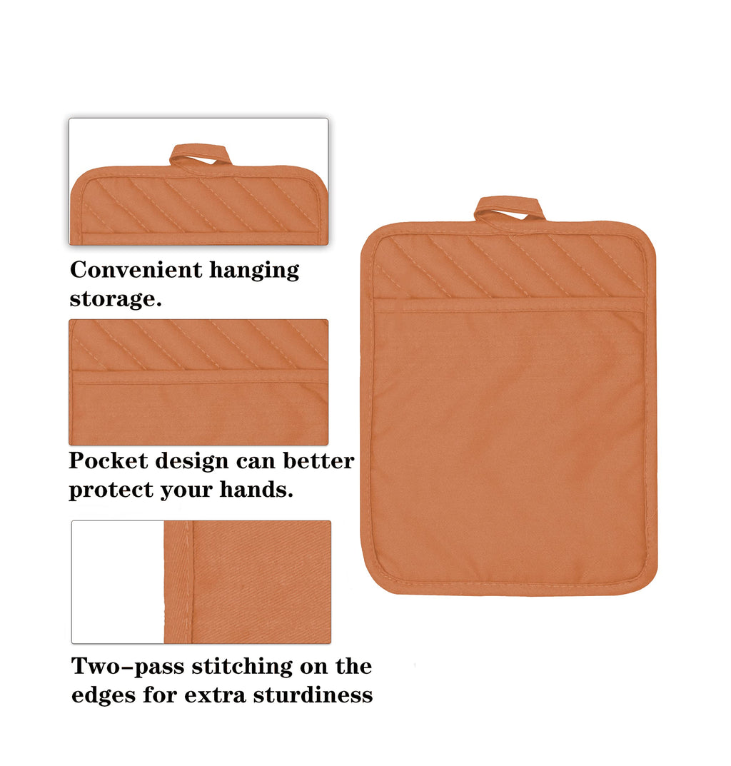 VEIKERY Oven Pot Holder with Pocket Cotton Heat Resistant Coaster Potholder Kitchen Hot Pad Oven Mitts for Cooking Square 7"x9"Set of 5 (Orange)