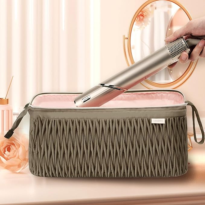Leudes Dyson Airwrap Travel Case for Shark Hair Dryer Airstraight Flex Style Hair Attachment Tool Organizer Accessories Air Wrap Flat Curling Iron Carrying Case (Camel)