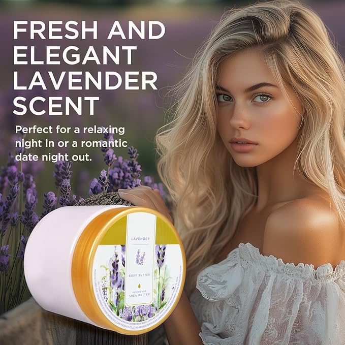 Princess Belle Lavender Body Butter for Women and Men Dry Skin, Shea Body Butter for Body Moisturizer, Smell Goods, Deep Moisturizing and Softening-200ml(6.8 floz)