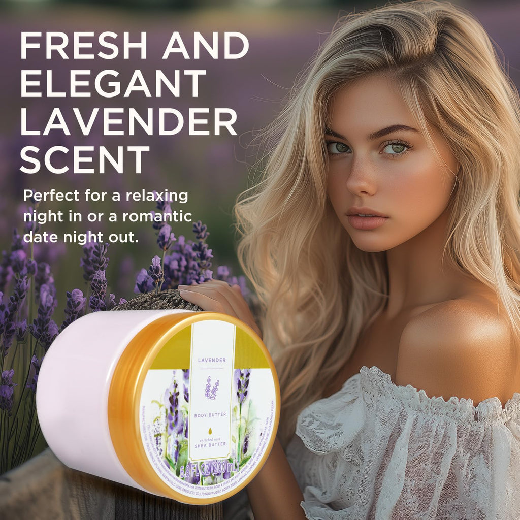 Princess Belle Lavender Body Butter for Women and Men Dry Skin, Shea Body Butter for Body Moisturizer, Smell Goods, Deep Moisturizing and Softening-200ml(6.8 floz)