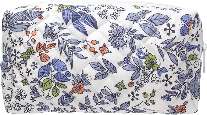 PAZIMIIK Small Quilted Makeup Bag,Zipper Cosmetic Pouch,Leaf White