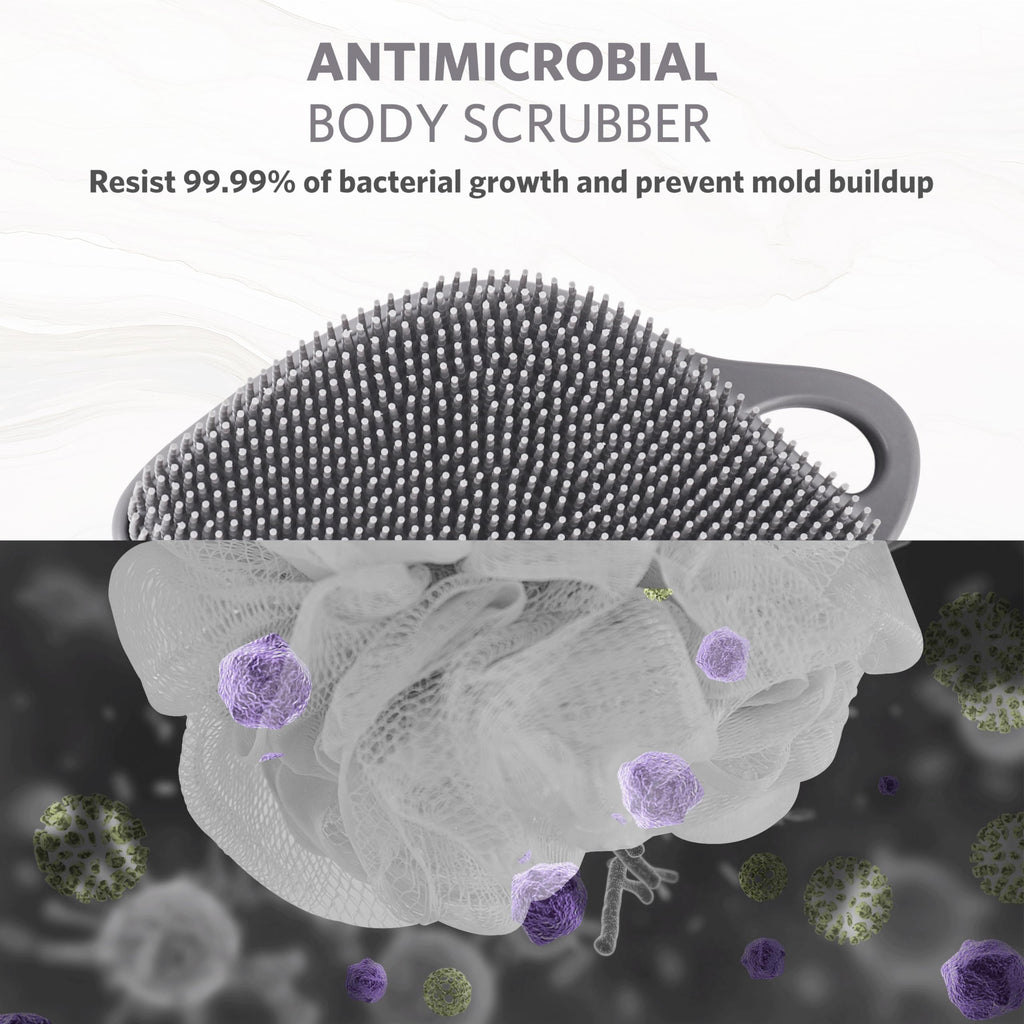 Sndyi Silicone Body Scrubber, Gentle Exfoliating Body Scrubber for Sensitive Skin, Leaf Shaped Shower Scrubber for Body with Lathering Bristles, Silicone Loofah Body Brush for Showering, Gray