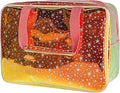 TotePrint Holographic Brown Clear Star Large Cosmetic Bag and TPU Travel Pouch with Handle,Durable Material,Zipper Design-Ideal for Makeup,Travel Essentials 11.81x5.12x8.27inch (Brown)