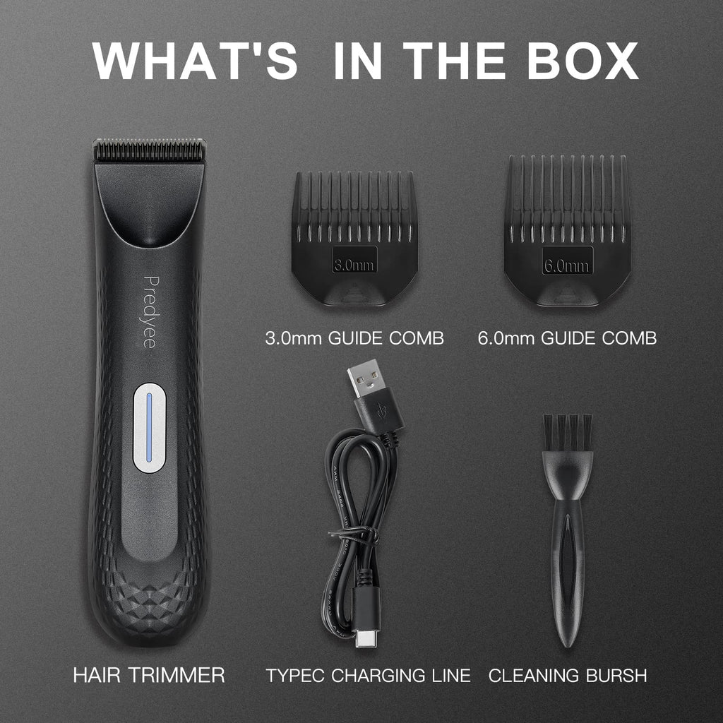 Predyee Manscape Ball Trimmer for Men, Body Hair Trimmer with Safe Ceramic Blade, IPX7 Waterproof Groin & Pubic Hair Clipper with LED Light, USB-C Rechargeable Wet/Dry Manscaping Shaver