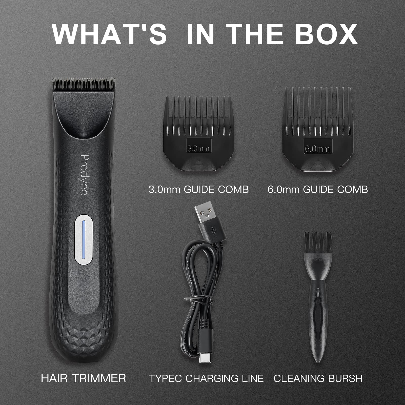 Predyee Manscape Ball Trimmer for Men, Body Hair Trimmer with Safe Ceramic Blade, IPX7 Waterproof Groin & Pubic Hair Clipper with LED Light, USB-C Rechargeable Wet/Dry Manscaping Shaver