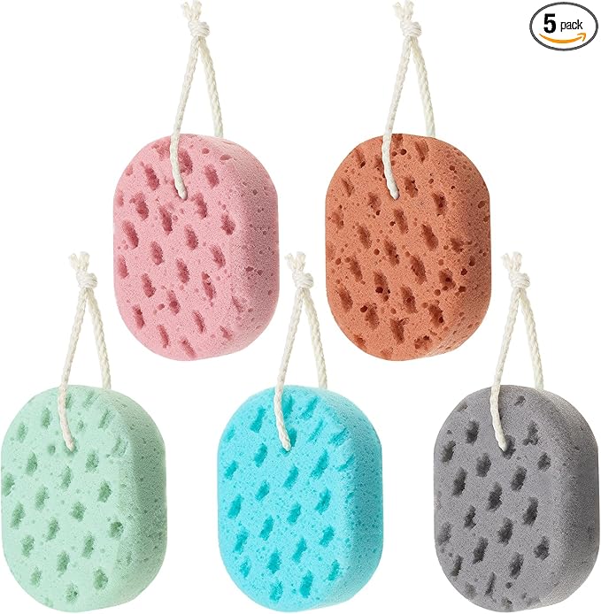 Boao 5 Pieces Soft Bath Sponge Shower Natural Gentle Soothing Body Fiber Exfoliating Shower Sponge Wash Bouquet for Women Men
