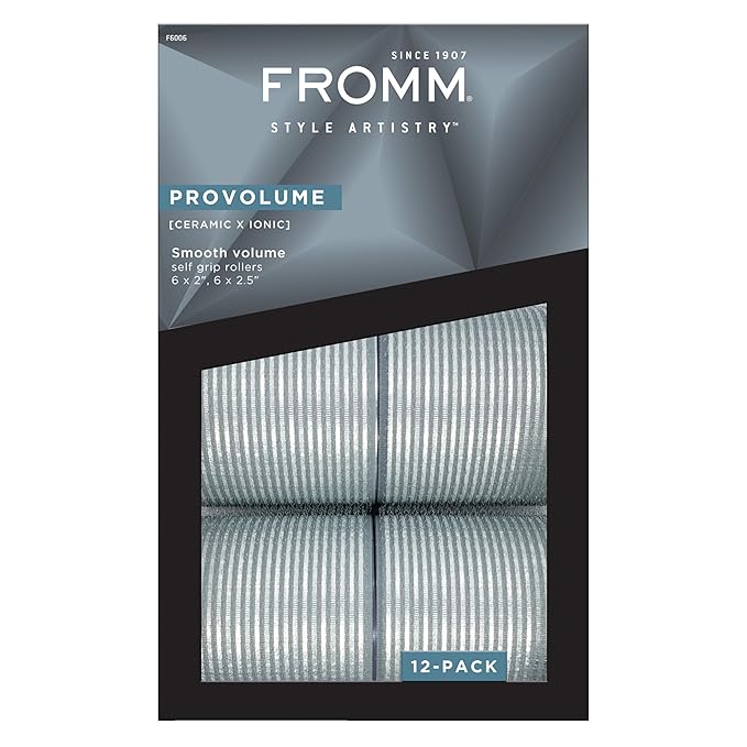 Fromm ProVolume Self-Grip Ceramic Ionic Thermal Hair Rollers, Set of 12 – Six 2" & Six 2.5" Professional Grade Rollers for Medium to Long Hair for Volume, Soft Waves, & Curtain Bangs, Hot Hair Rollers