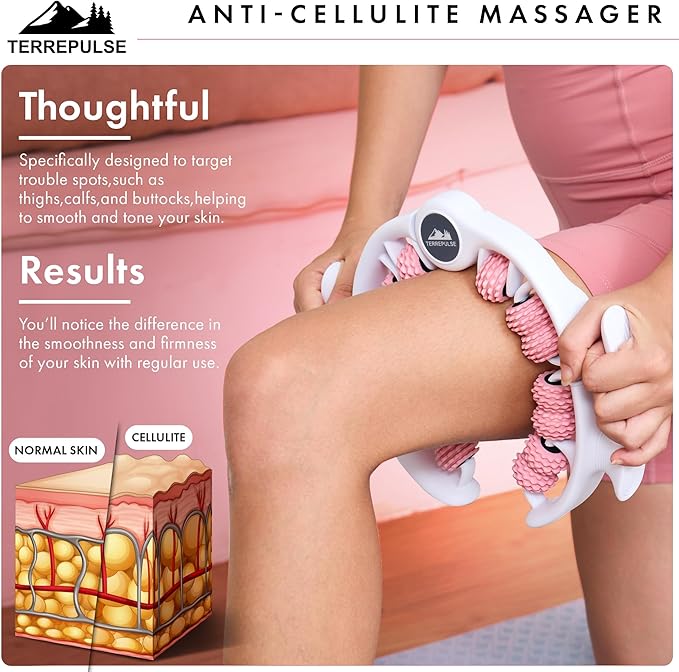 Terrepulse Anti Cellulite Roller & Lymphatic Drainage Massager | Deep Tissue Fascia Blaster & Muscle Roller | Tool for Sore Arms, Legs, Shoulders, Stomach & Buttocks (Pink)