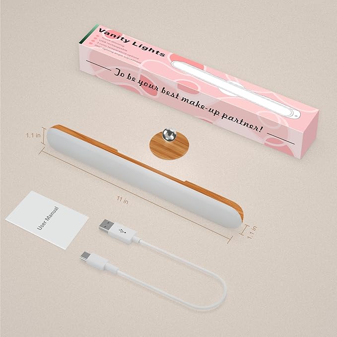 Benreom Rechargeable Vanity Light for Mirror, Light Wood