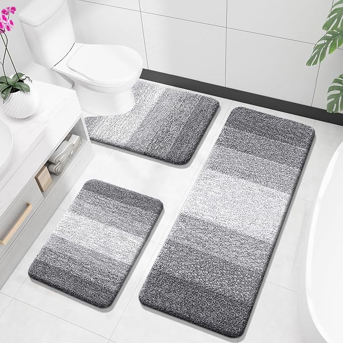OLANLY Microfiber Bathroom Rugs Sets 3 Piece, 47"x20"+24"x16"+24"x20"