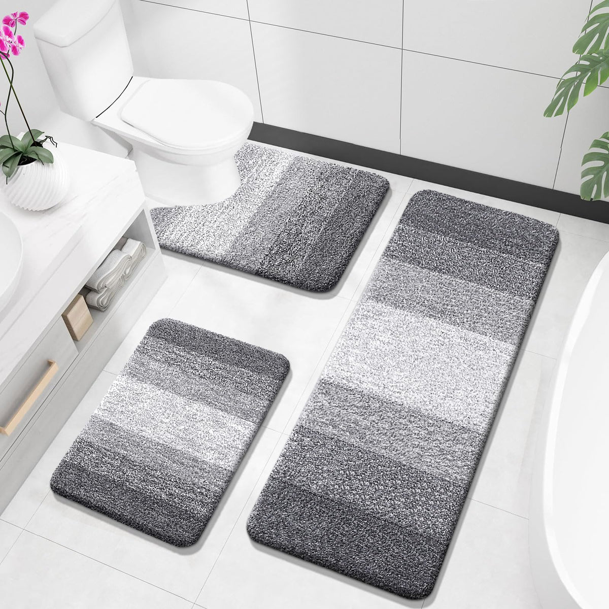 OLANLY Microfiber Bathroom Rugs Sets 3 Piece, Absorbent Bath Mats, Mauve
