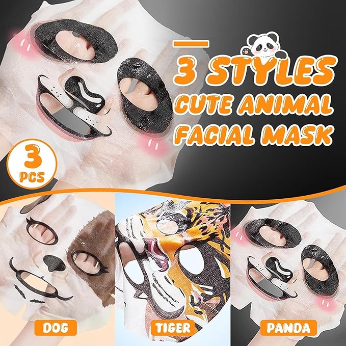 6 Packs Animal Character Facial Masks, Deep Hyrating Spa Masks for All Skin Types, Gift for Kids' Birthady Party, Girl's Night, Enjoy Skincare Life