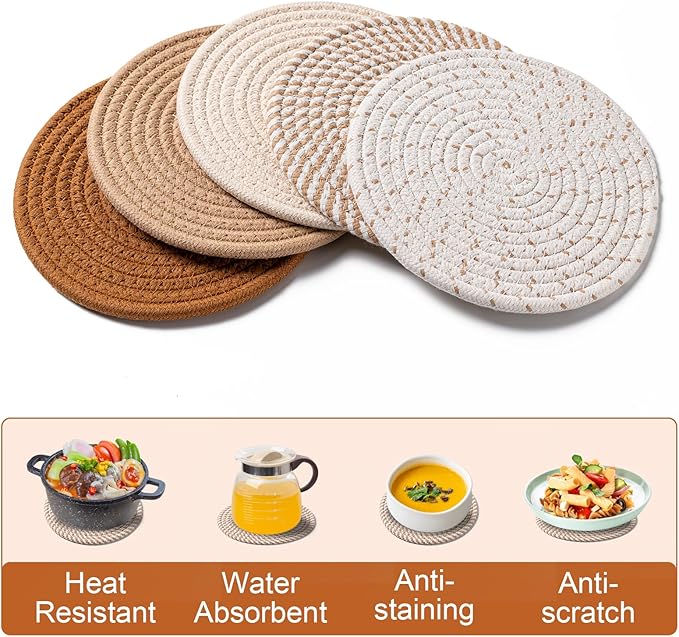 7 Inch Trivets for Hot Dishes, Pot Holders for Kitchen, Hot Pads, Coasters