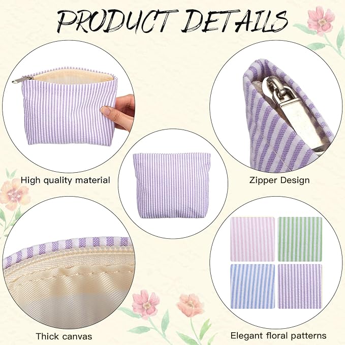 Abbylike 4 Pcs Small Makeup Bag Corduroy Cosmetic Pouch with Zipper Portable Little Bags for Purse Mini Pouch Cute Makeup Purse for Coin Essentials Items Women (Striped)