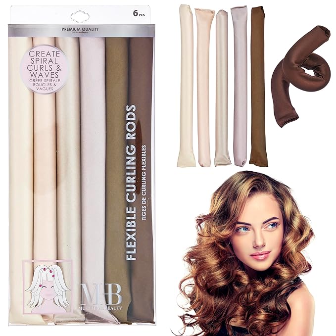 Expressions 6pc Satin Curling Rods - Super Soft Hair Accessories for Women - Flexible Curlers for Everyday Styling, Natural Waves & Spiral Curls