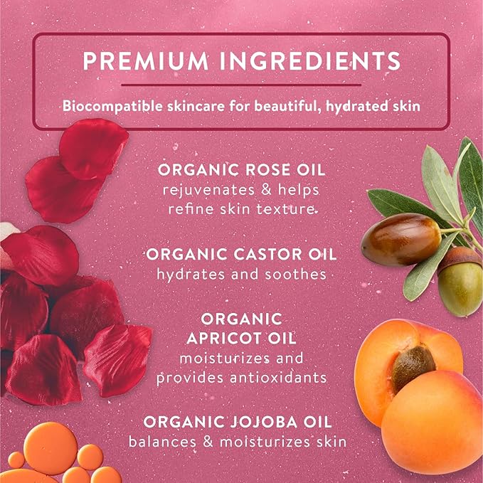 Badger Rose Face Cleansing Oil, Organic Facial Oil Cleanser & Makeup Remover, Oil Cleansing Method, Non-Greasy Moisturizing Skin Balancing Gentle Face Cleanser w/Pure Rose Oil, 2 fl oz Glass Bottle