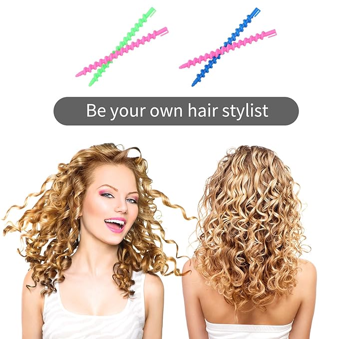 WILLBOND 40 Pieces Spiral Perm Rods Heatless Waves Hair Rollers Plastic Spiral Curl Rods Perm Wave Curlers Sticks Kit for Long Medium Short Natural Hair Women Styling Barber Hairdressing Salon Tool