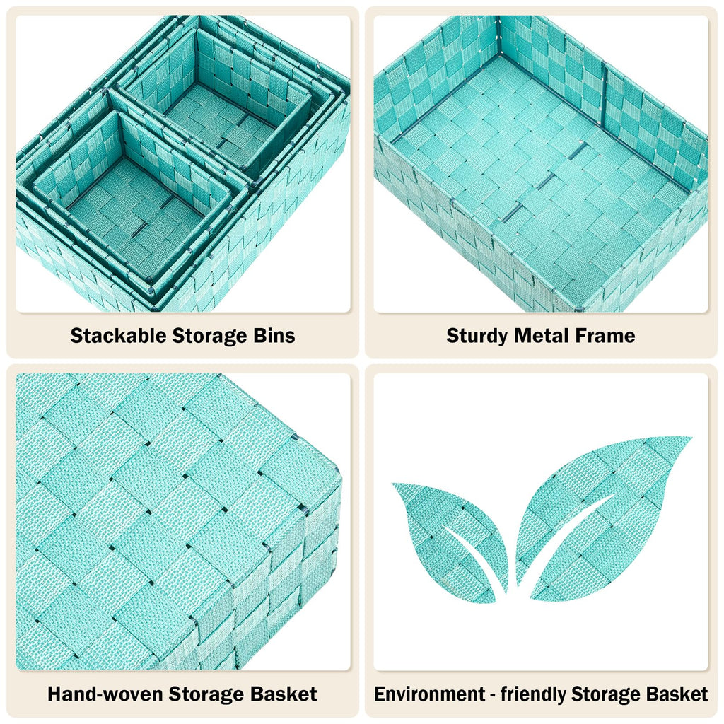 Storage Baskets: 6 Pack Stackable Woven Storage Bins, Aqua