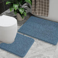 AROGAN Bathroom Rug Sets 2 Piece, 20"x20" U-Shaped Toilet Mat and 21"×34" Bath Mats Floor Set, Washable Bath Rug Set, Absorbent Soft Non Slip Bathroom Rug, Denim Blue