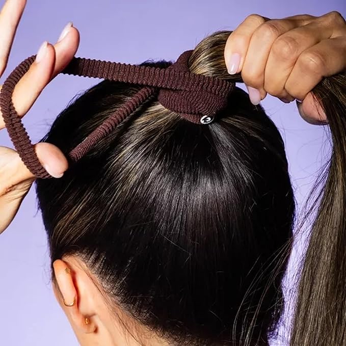 GIMME Beauty Thick Hair Extra Stretch Bands - Patent-Pending Design for Maximum Hold - Premium Ties for Thick & Curly Hair - Sleek & Strong Hold - Dark Brown, 6 Pack