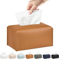 Long Tissue Box Cover, PU Leather Tissue Holder Rectangle, Facial Paper Organizer, Modern Dispenser for Bathroom, Kitchen, Home, Office, Tabletop (1, Brown, Tall)