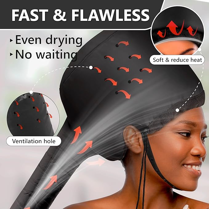 SISWOW 2-in-1 Curl Plopping Cap & Hooded Bonnet Hair Dryer Attachment, Define Curls & Reduce Frizz While You Dry, Hands-Free Diffuser Set for Wavy & Curly Hair, Net Plopping Cap + Headband + Bag