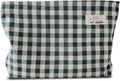 HAPPYHEIDI Dark Green Gingham Pouch Cotton Makeup Bag Cosmetic Travel Make Up Purse Organizer, Zipper Closure, Canvas Lined, Vintage Moss Green