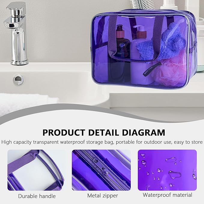 TotePrint PVC Clear Pure Color Transparent Large Zipper Cosmetic Pouch Travel Makeup Cosmetic Bag with Handle for Travel Bathroom Toiletry Organizer (A23014-101-6)