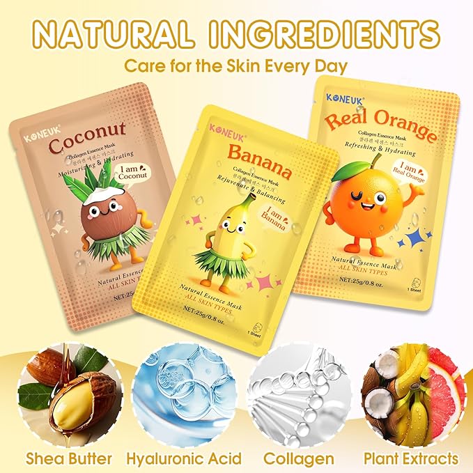 126 Pack Sheet Hydrating Face Masks Skincare for Women, Bulk Fruit Face Mask Skin Care for Kids, Facial Masks Set for All Skin Types, Sleepover Party Supplies, Spa Party Supplies for Girls Teens