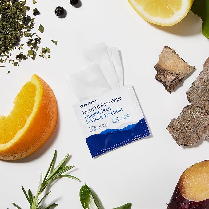 Ursa Major Essential Face Wipes | Natural, Biodegradable, Cruelty-Free | Cleanse, Exfoliate, Soothe and Hydrate | Individually Wrapped | 40 count (Pack of 2)