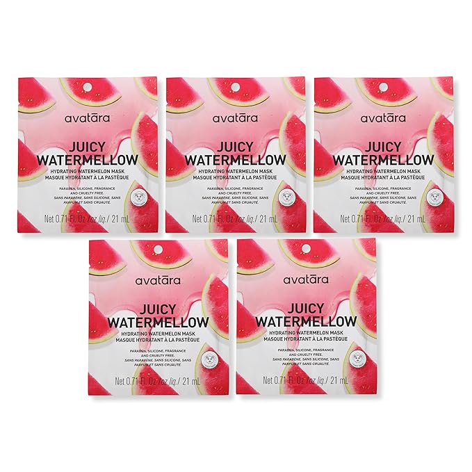 Avatara Juicy Watermellow Facial Mask 5 Sheets, Hydrating Mask, Sheet Masks, Watermelon Extract & Hyaluronic Acid, Face Mask Skincare Beauty Essential, Moisturize & Nourish Dry, Tired Skin, 5 Pack