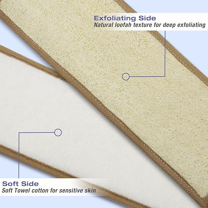 METLUCK Back Scrubber - Exfoliating Natural Loofah Back Scrubber for Shower for Men and Women, Real Luffa Shower Sponge Back Scrubber with Loofah Pad and Adhesive Hook (31.5'' Length 4'' Width)