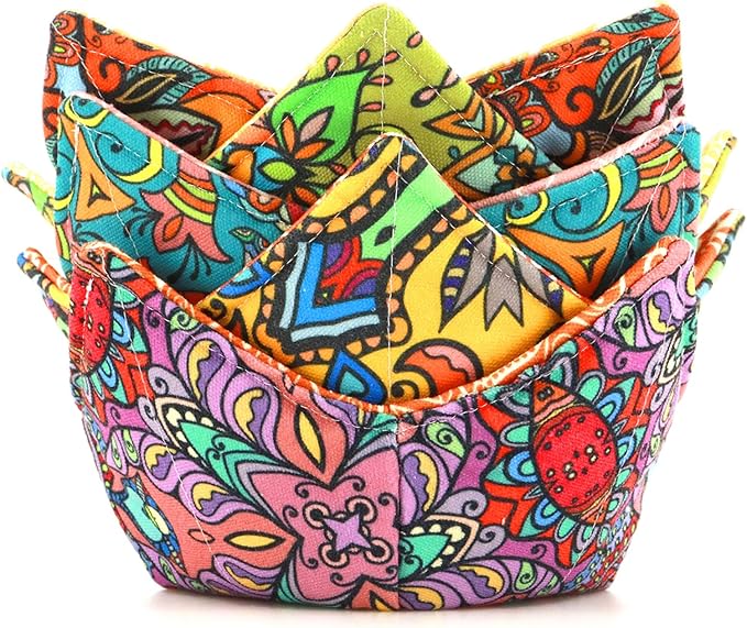 ROGITU Cotton Microwavable Bowl Cozy, Microwave-Safe Hot Bowl Holders, Soup Bowl Cozy Bowl Hot Pads (D)
