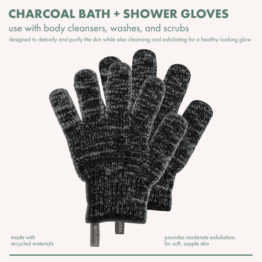 EcoTools Charcoal Bath + Shower Gloves, Exfoliating Gloves Remove Dead Skin & Cleanse Whole Body, Bath Gloves Infused With Charcoal To Scrub & Purify Skin, Cruelty Free, 1 Pair (2 Gloves)