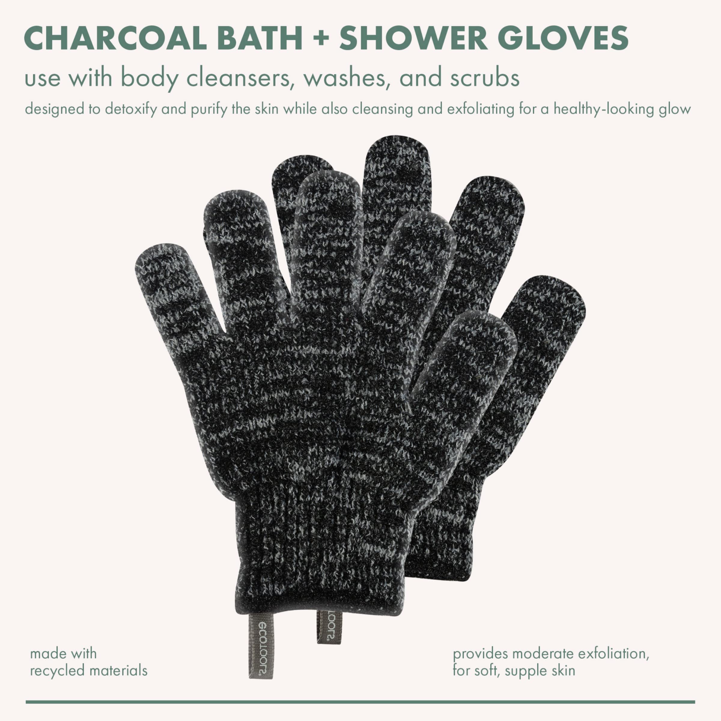 EcoTools Charcoal Bath + Shower Gloves, Exfoliating Gloves Remove Dead Skin & Cleanse Whole Body, Bath Gloves Infused With Charcoal To Scrub & Purify Skin, Cruelty Free, 1 Pair (2 Gloves)