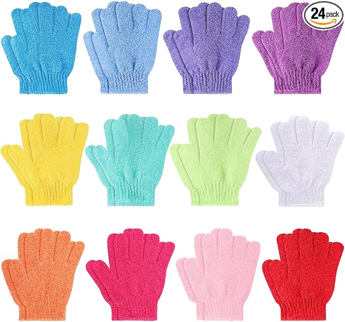 BTYMS 24 Pcs Shower Exfoliating Gloves Hand Exfoliating Glove Body Scrubber Loofah Washing Gloves for Shower, Spa, Massage and Body Scrubs, Dead Skin Cell Remover