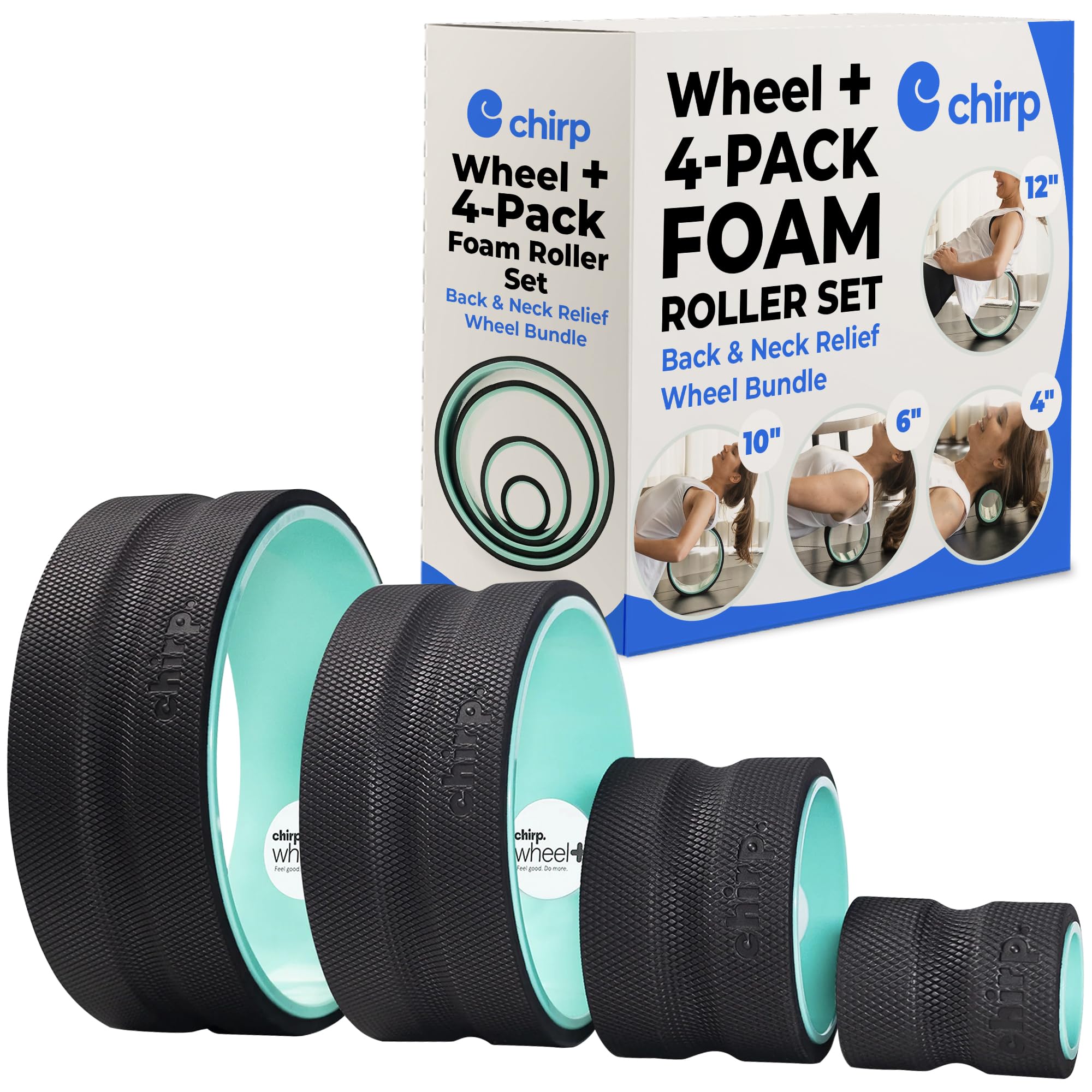 Chirp Wheel+ Foam Roller 4-Pack, Back & Neck Pain Relief, Mint