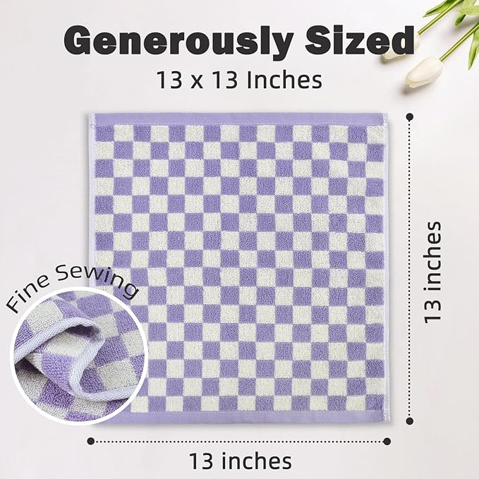 Jacquotha Cotton Washcloth 12 Pack (Lilac Checkered)