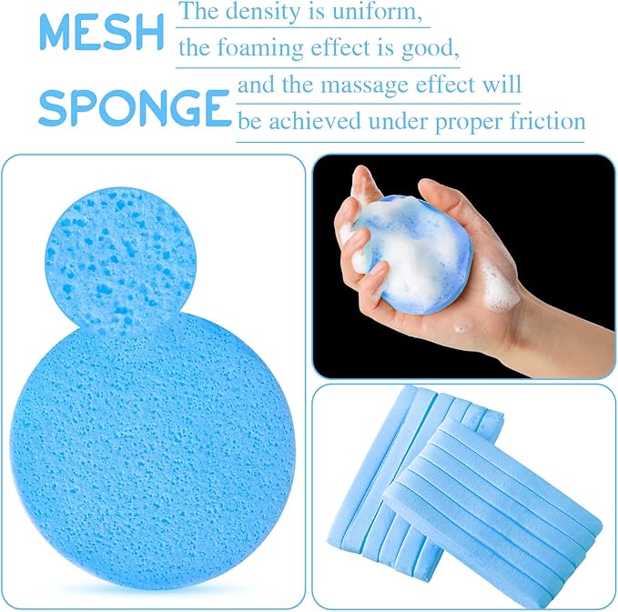Foaincore 600 Pieces Compressed Facial Sponge Round Facial Sponge for Estheticians Face Sponges for Cleansing Makeup Removal Wash Pads Disposable Sponges for Women Spa Exfoliating Cleansing(Blue)