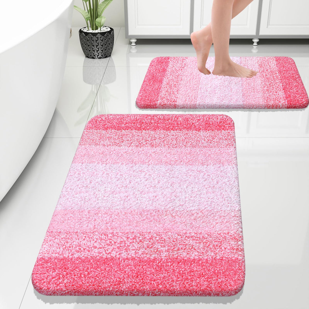 OLANLY Micorfiber Bathroom Rug Set 2 Piece, Soft Bath Mats, Olive Green